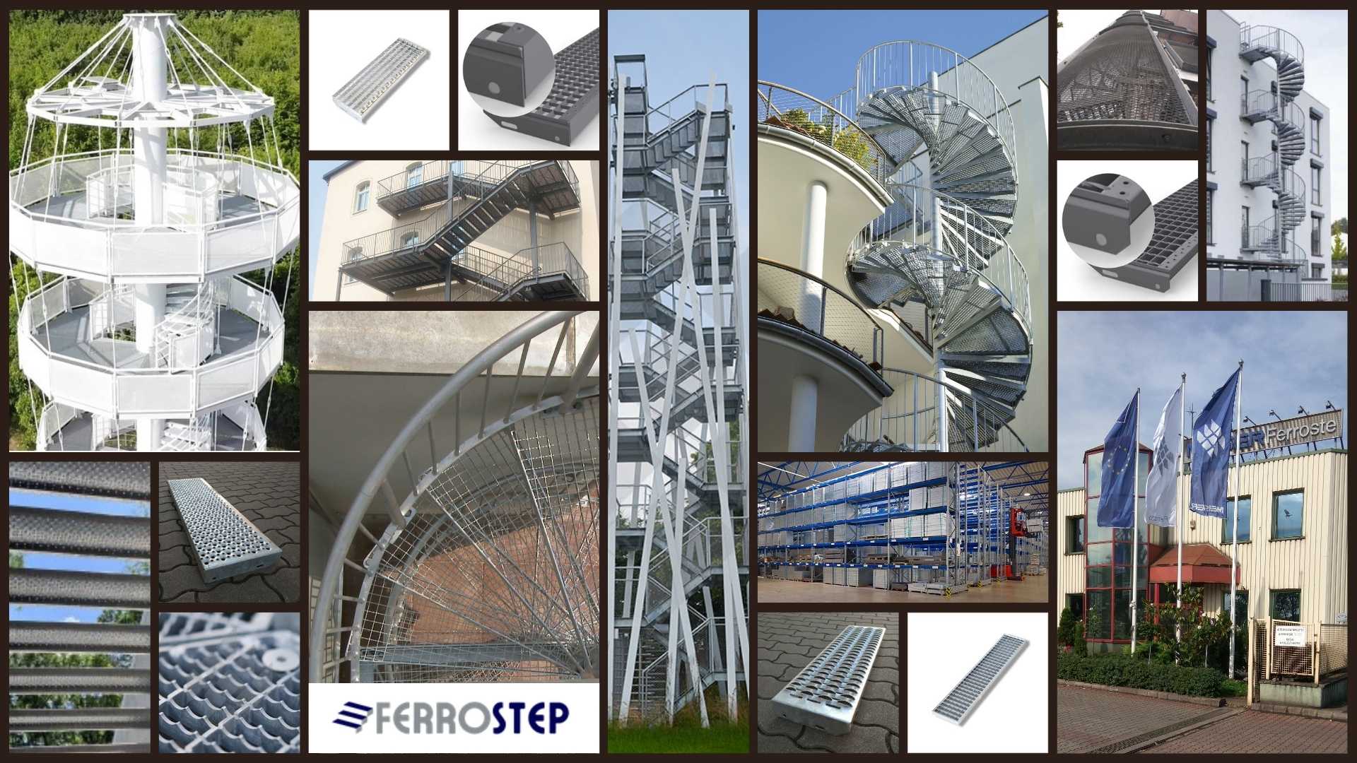 Geradläufige Treppe mit zwei Stützen im Treppenauge bei Ferrostep erhältlich